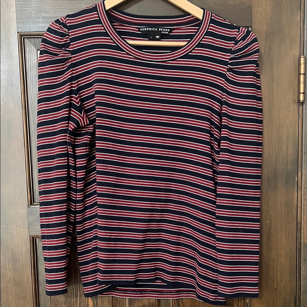 Veronica Beard Navy, Red & White Striped Long Sleeve Tee